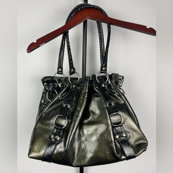 Kuerissimo Green Black Patent Leather‎ Shoulder Bag - Picture 3 of 13